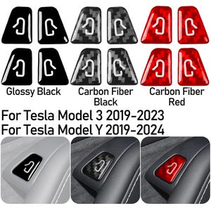 May include: Set of eight car door handle covers for Tesla Model 3 and Model Y. The covers are available in three styles: glossy black, carbon fiber black, and carbon fiber red.
