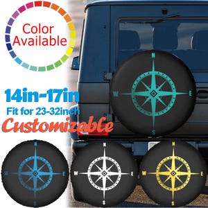 Circular Compass Pattern Waterproof Wheel Spare Tire Cover RV Truck Car Camper Trailer Tyre Protector 14 15 16 17inch for 25-32 inch