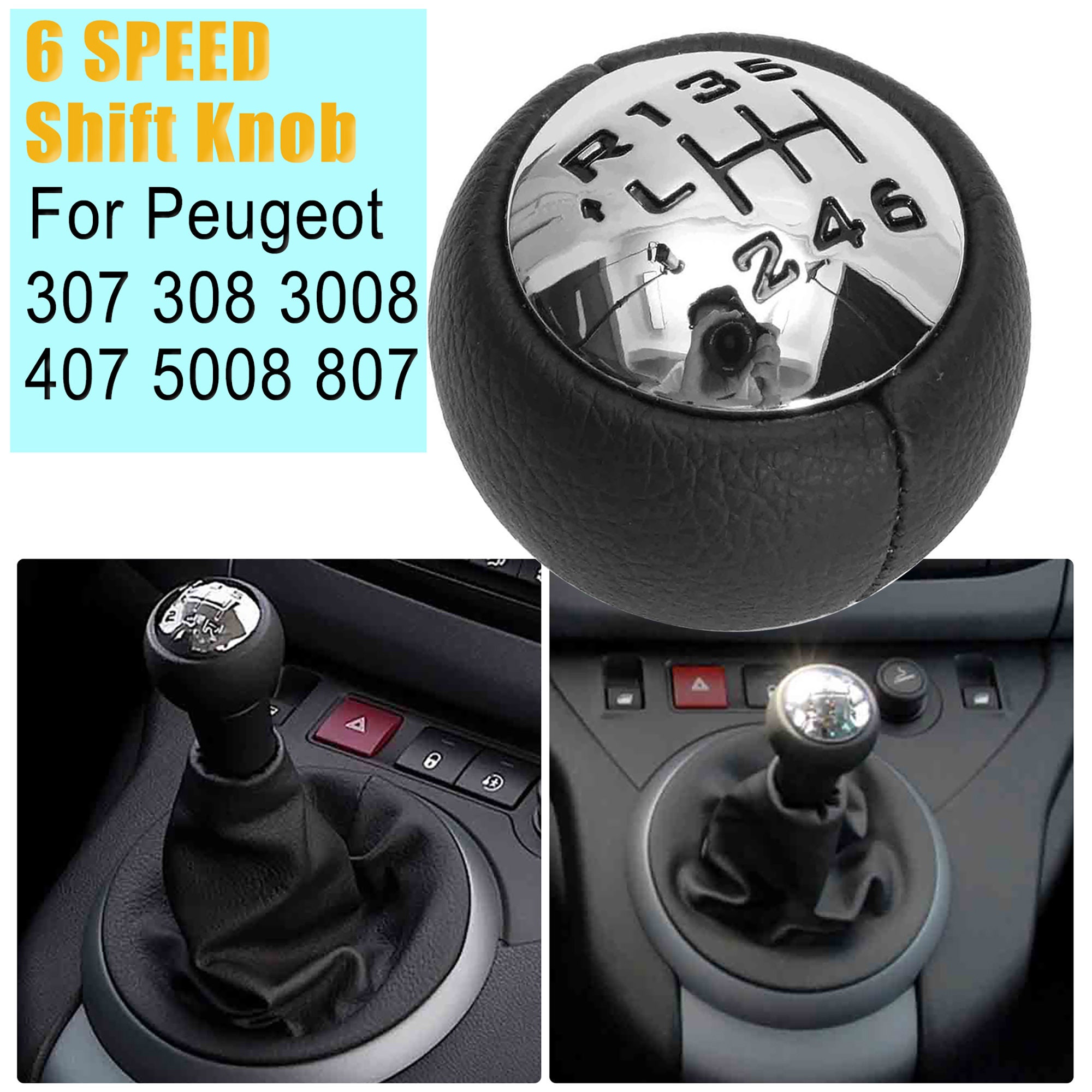 6 Speed Gear Shift Knob Manual Head Ball Level Fit for Peugeot 307