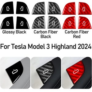 4PCS Real Carbon Fiber Window Control Switch Botton Decals for Tesla Model 3 Highland 2024 Black Style Interior Sticker Decor