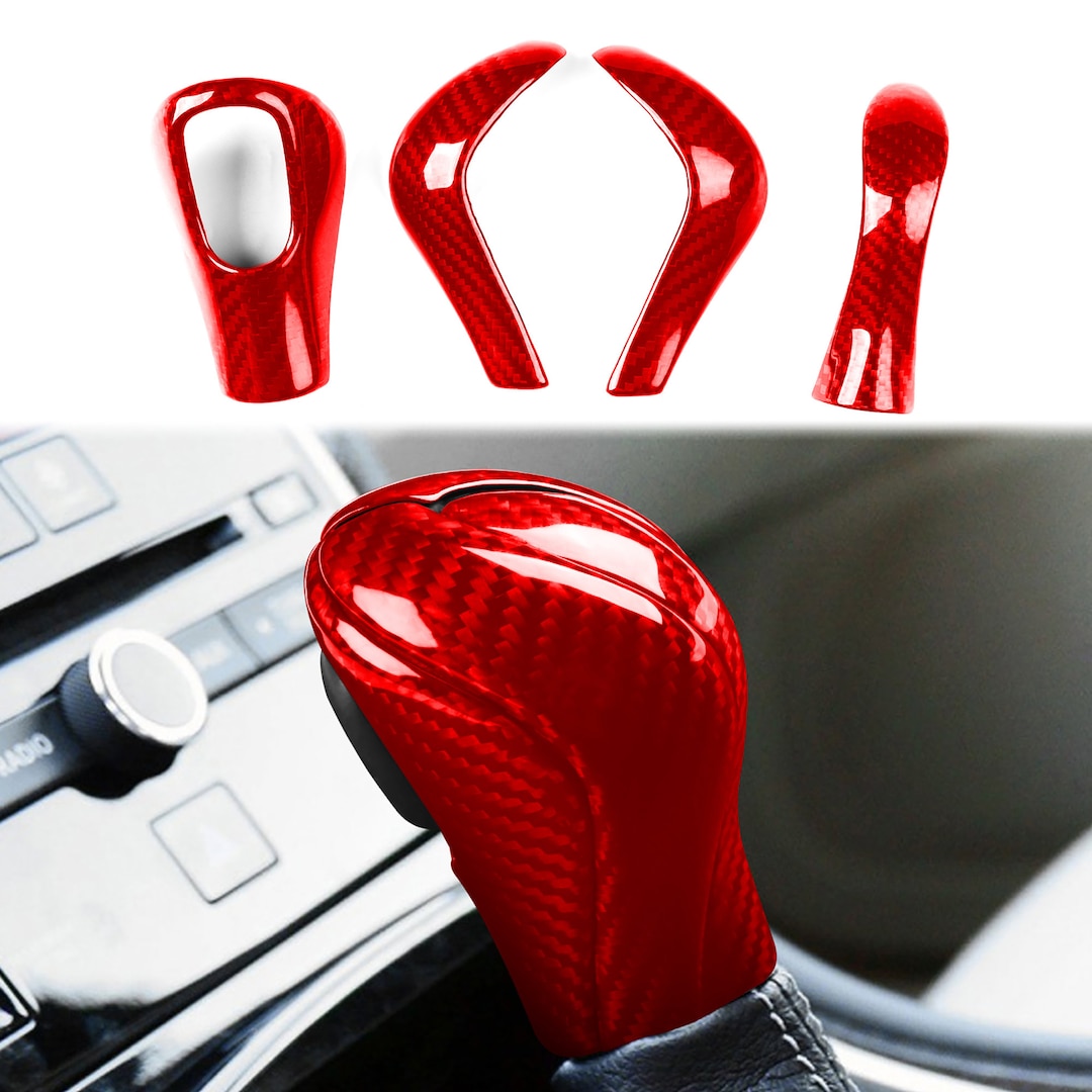 Red Black Real 3K Carbon Fiber Shifter Gear Head Trim Sticker Protect ...
