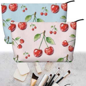 Custom Corduroy Y2K Red Lovely Cherry Cosmetic Bag Fruit Style Makeup Pouch for Women Girl Travel School