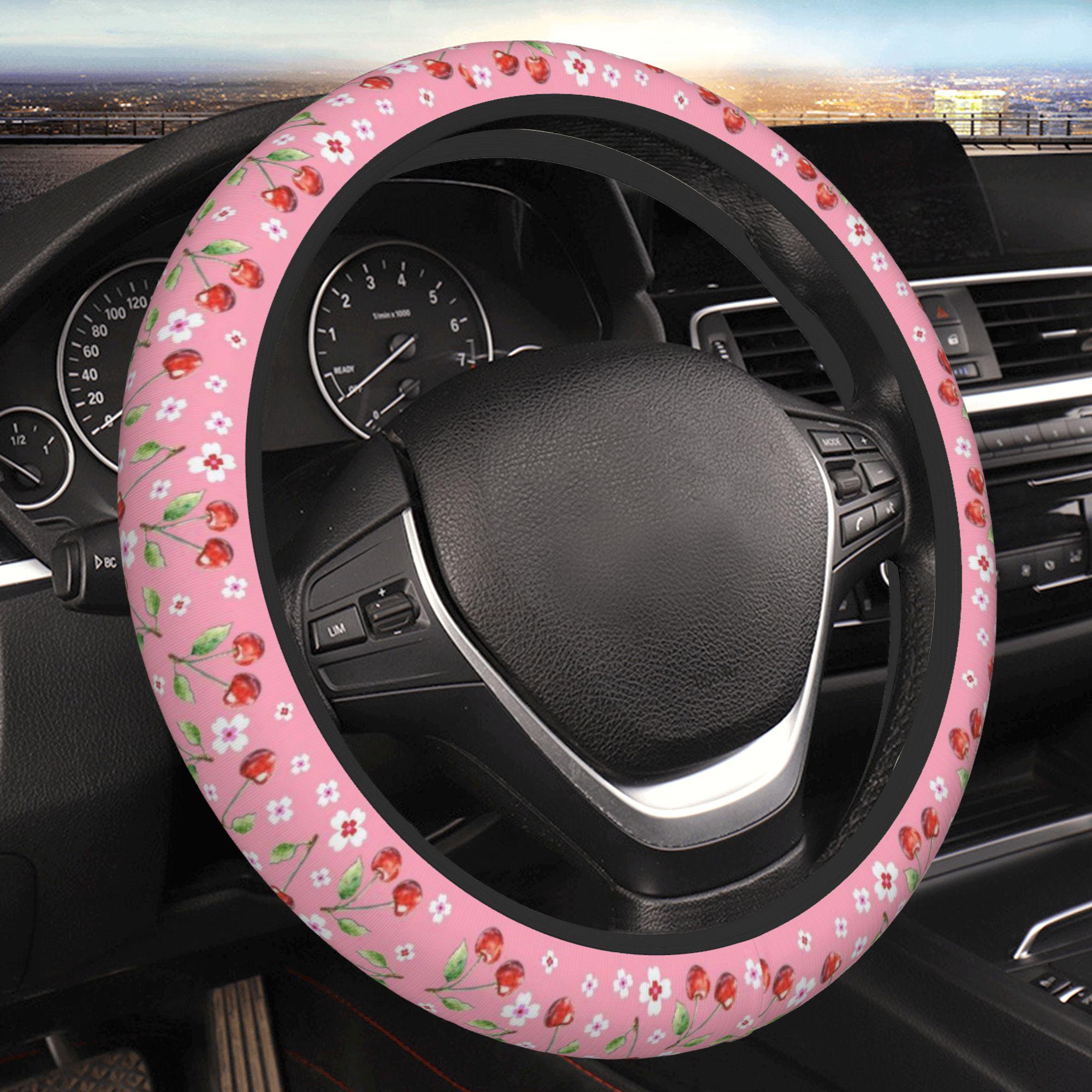 Discover Cherry Personalized Steering Wheel Cover and Car Coaster Set