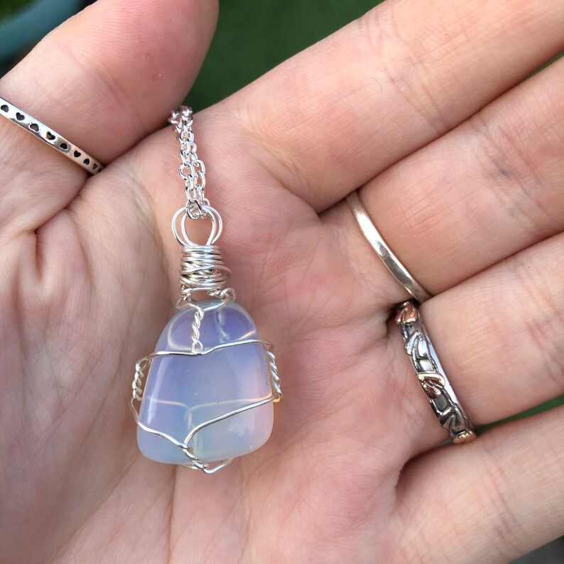 Opalite Pendant Crystal NecklaceWire WrappedChain Included