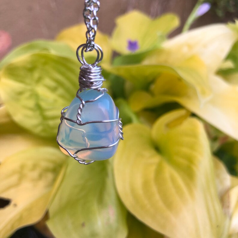 Opalite Pendant Crystal NecklaceWire WrappedChain Included