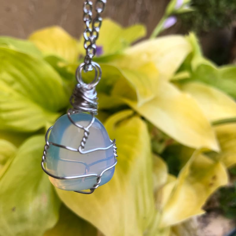 Opalite Pendant Crystal NecklaceWire WrappedChain Included
