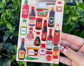 Asian Sauces Art Print |  | Asian Pantry Staples | AAPI Cooking Asian Food | Sriracha Soysauce Fish Sauce Sesame Oil Hoisin Sauce Kewpie