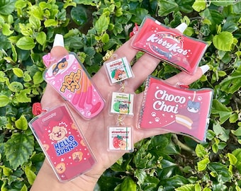 Chaveiros de acrílico com petiscos asiáticos nostálgicos | Chaveiro com pingente de comida asiática | Chaveiro com pingente de anime fofo | Lanches asiáticos da infância