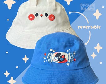 White Rabbit Reversible Bucket Hat | Cute Bucket Hat | Kawaii Embroidered Bucket Hat | White Rabbit