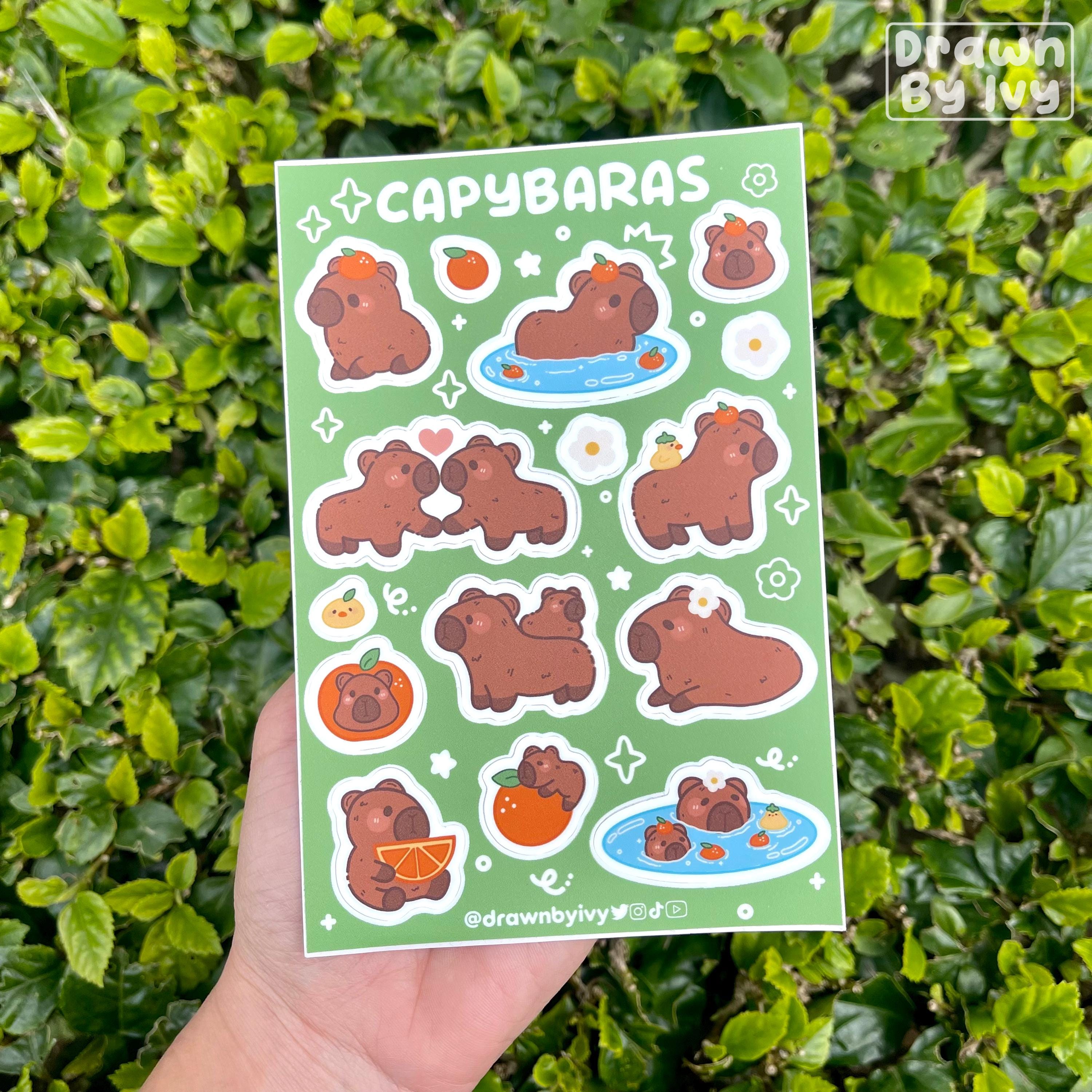 Capybaras Vinyl Sticker Sheet | Waterproof Vinyl Sticker Sheet | Kawaii ...