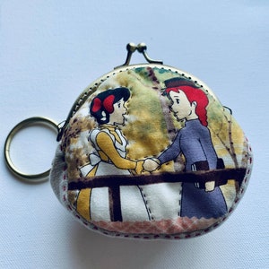 Two Madam Print Handmade Coin Purse Pouch with Metal Clasp Frame with Key Loop, Vintage Coin Pouch