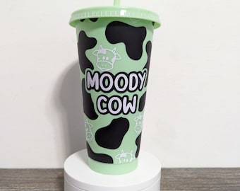 Moody Cow Venti, 24oz Starbucks Inspired Cold Cup, Reusable Tumbler With Straw, 5 colours available, Funny Gift