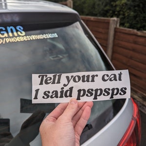 Car Vinyl Decal, Tell Your Cat I Said Pspsp Waterproof Car or Van Curb Mirror Sticker, Funny Gift or Custom Car Bumper