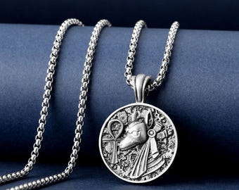 Anubis Egyptian God Necklace, Men Ancient Egyptian Mythology Necklace, Handmade Anubis and Ankh Necklace, Occult Necklace Gift For Dad