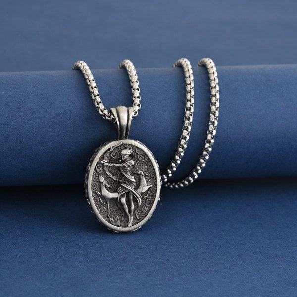 Greek Goddess Artemis Charm Necklace, Greek Mythology Necklace, Roman Goddess of the Hunt Diana Locket, Handmade Special Gift for Her