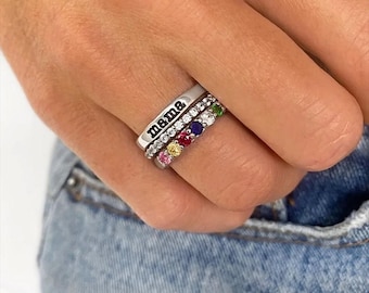 3PCS Personalized Mothers Stacking Rings, 1-6 Birthstones Stackable Custom Rings, Christmas Birthday Gifts for Her Mom Grandma Girls Wife