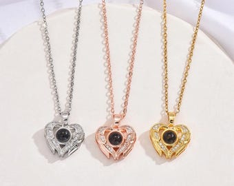 Angle Wing Photo Projection Necklace, Personalized Photo Necklace, Memorial Photo Pendant, Gift for Her, Mom Necklace, Valentine Day Gift