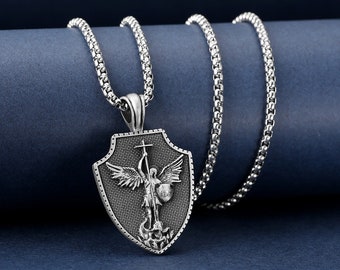 Saint Michael The Archangel Handmade Necklace, Archangel Men Handmade Jewelry, Saint Michael Archangel Pendant, Christian Gift
