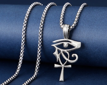 Eye Of Horus and Ankh Fantasy Necklace, Charming Pagan Necklace In Handmade, Fantasy Necklace For Best Friend,Everyday Necklace Gift For Men