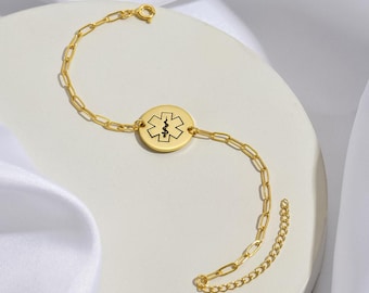 Pulsera de alerta médica para mujer, joyería médica personalizada, pulsera de contacto de emergencia, pulsera para alergias, diabetes tipo 1, epilepsia