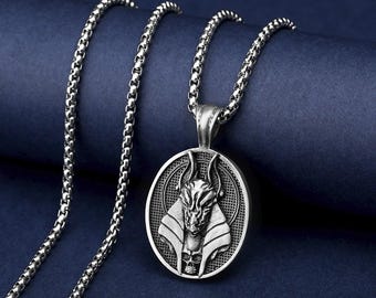 Anubis Egyptian God Necklace, Men Ancient Egyptian Mythology Necklace, Handmade Fantasy Necklace For Boyfriend, Occult Necklace Gift For Dad