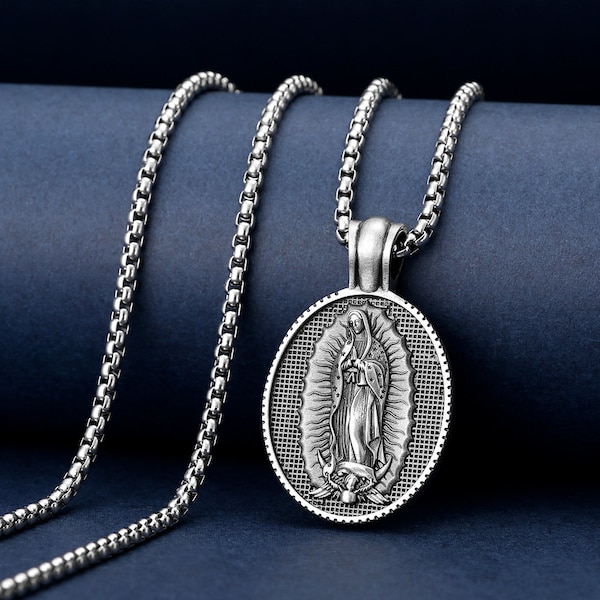 Collier Notre-Dame de Guadalupe, Pendentif homme Guadalupe, Collier religieux Vierge Marie, Cadeau mari chrétien, Cadeau catholique