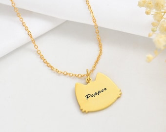 Cat Name Necklace, Custom Cat Ears Necklace, Memorial Gift for Pet Lover, Personalized Name Cat Necklace, Animal Jewelry, Christmas Gift