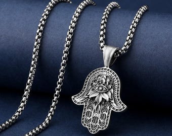 Handmade Hamsa Necklace, Hamsa Man Pendant, Evil Eye Hamsa Charm Pendant, Hand of Fatima Men Pendant, Husband Gift, Christian Necklace