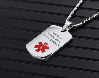 Custom Medical Alert Necklace for Men Women, Personalizded Engraved Medical ID Tag, Emergency Med Alert Necklace, Medical Alert Jewelry