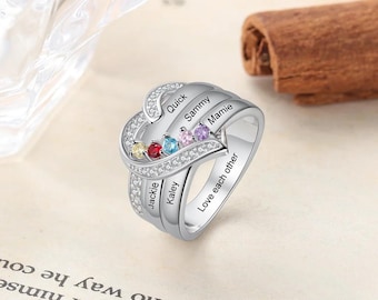 Personalized 5 Birthstone Ring for Women, Custom Family Five Birthstone Ring, Mothers Ring, Mom Name Ring, Mothers Day Gift, Gift for Mom