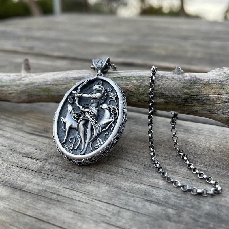 Greek Goddess Artemis Charm Necklace, Handmade Greek Mythology Necklace, Roman Goddess of the Hunt Diana Locket, Special Gift for Her image 5