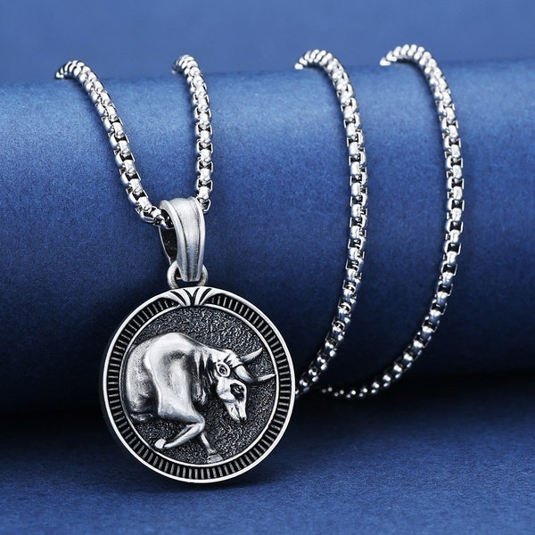 Taurus Handmade  Men Charm Necklace, Taurus Zodiac Sign Jewelry, Astrology Pendant, Taurus Handcrafted Birthday Gift, Horoscope Necklace