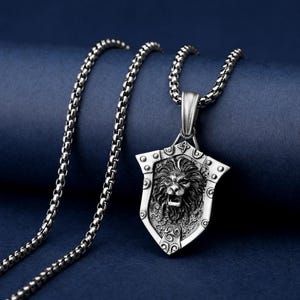 Shield Lion Men Necklace, Handmade Lion Pendant, Leo Birthday Gift, African Lion Charm, BestFriend Gift Necklace, Animal Necklace, Lion Gift