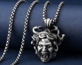 Angry Gorgon Medusa Pendant, Handmade Men Charm Necklace, Greek Mythology Medusa Jewelry, Medusa Pendant, Mythology Necklace, Men Gift