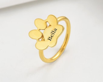 Anillo personalizado con nombre de pata de mascota, anillo conmemorativo para mascotas, regalo de joyería personalizado para amantes de las mascotas, anillo para mamá de perro, regalo de joyería para el Día de la Madre