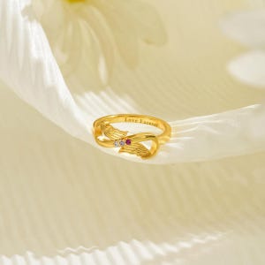 Angel Wing Ring , Angel Wing Infinity 3 Birthstone Ring, Personalized Family Birthstone Ring, Mother's Day Chirstmas Gift, Gift for Mom image 3