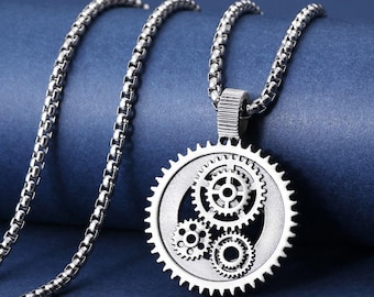Collar de engranajes steampunk, collar hecho a mano con engranajes, collar mecánico para hombre, joyería steampunk, collar de ingeniero, regalo para esposo y papá