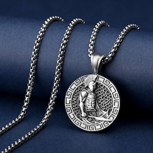 Greek Spartan Necklace, Men&#39;s Warrior Pendant, Handmade Leonidas Necklace, Husband Gift Neckalce, Ancient Greece Men Gift