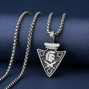 Spartan Helmet and Sword Pendant, Handmade Helmet Necklace, Warrior Helmet Necklace, Spartan Warrior Pendant, Ancient Greece Gift