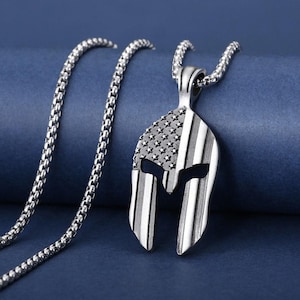 American Flag Necklace, Men Sparta Helmet Necklace, Handmade Helmet Necklace, Spartan Warrior Pendant, Ancient Greece Men Gift