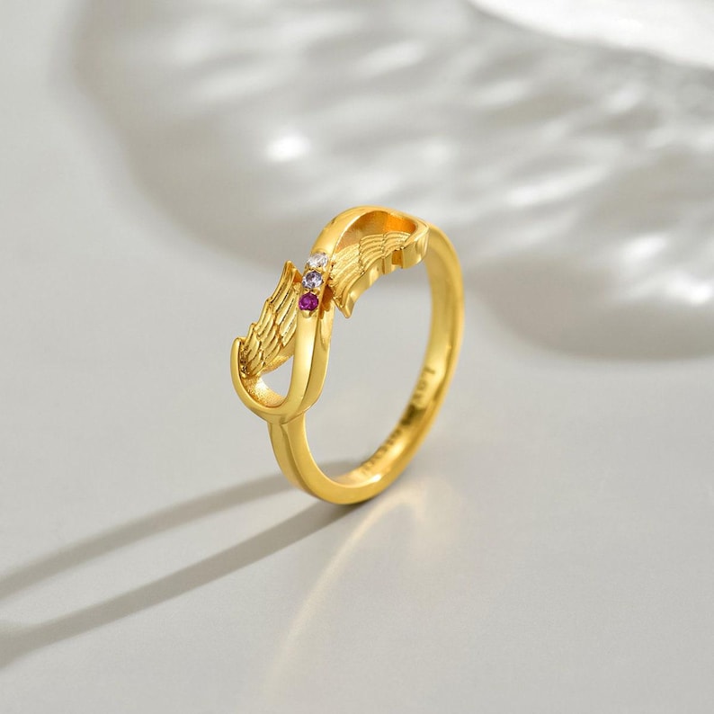 Angel Wing Ring , Angel Wing Infinity 3 Birthstone Ring, Personalized Family Birthstone Ring, Mother's Day Chirstmas Gift, Gift for Mom image 5