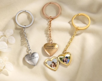 Llavero con medallón de corazón personalizado con foto, llavero conmemorativo, llavero con medallón de foto, recuerdo con foto personalizado, regalo de Navidad, regalo para ella
