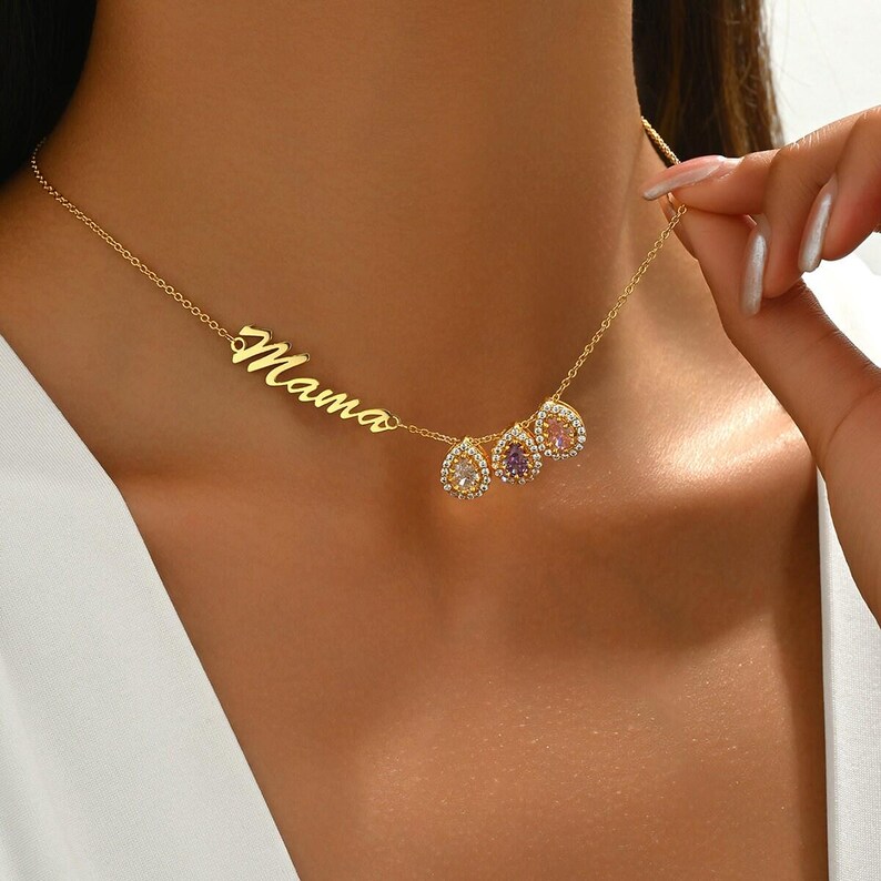 Family Birthstone Necklace, Personalized Birthstone Necklaces, Birthstone Jewelry, Gift For Mom, Birthday Gift, Christmas Gift, Gift for Her image 1