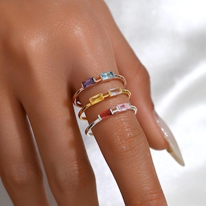 Duo Baguette Birthstone Ring, Best Friend Gift, Anniversary Gift, Adjustable Personalized Gemstone Ring, Mothers Day Jewelry Gift for her