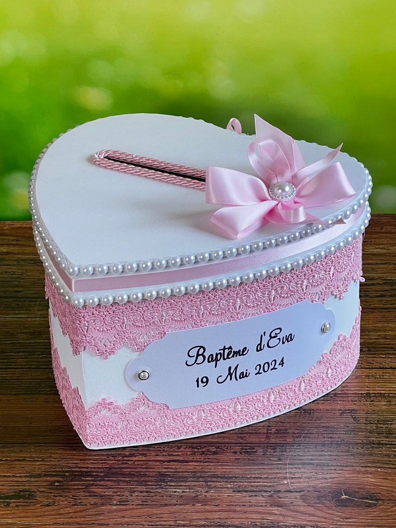 Wedding/baptism urn in white and pink, customizable image 1