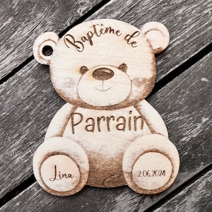 Marque place en bois OURSON  pour baptême