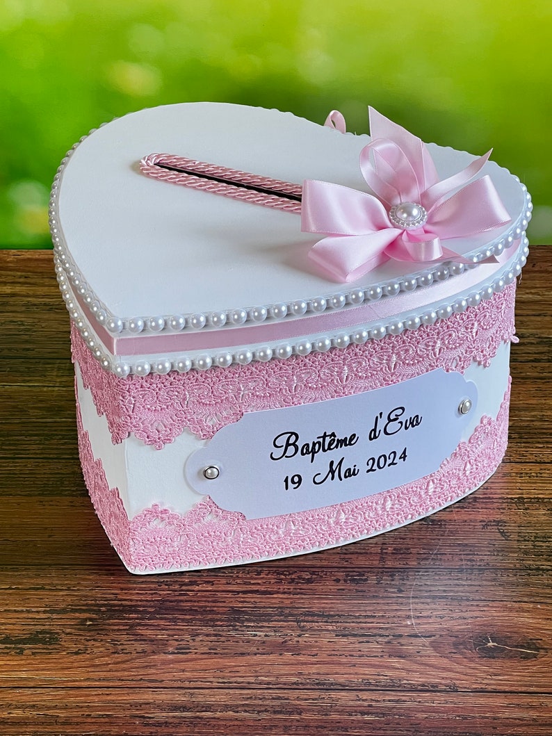 Wedding/baptism urn in white and pink, customizable image 2