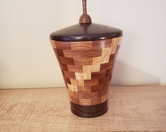 Segmented Sapelli, Roasted Maple and Walnut Container with Lid