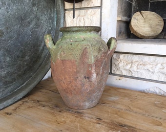 Farmhouse Decor Vintage Clay Pot, Aged and antiqued clay vessel / vase /