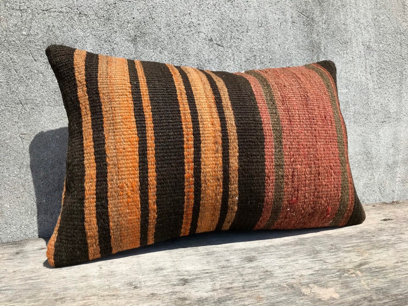 Striped Throw Pillow Cover 12x20 Colorful Kilim Pillow Bohemian Decor Ethnic Pillow Rug Cushion Decorative Sofa Pillow Lumbar Pillow Case
